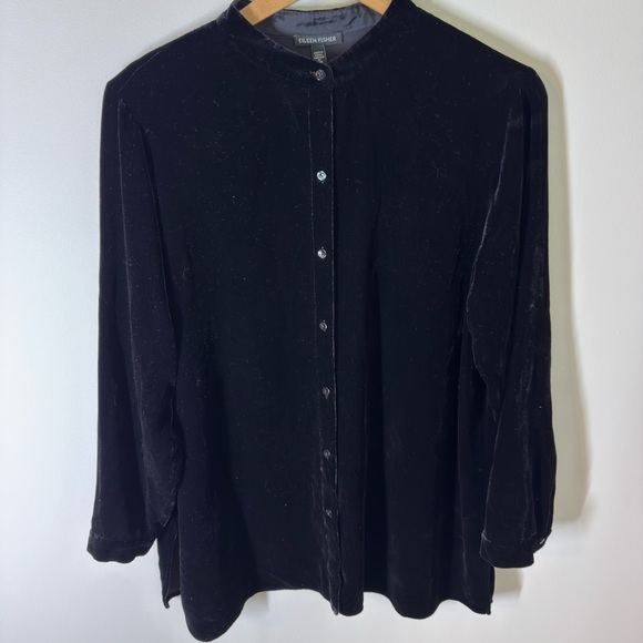 Eileen Fisher Black Velvet Mock Neck Tunic Top Sz. L - Picture 2 of 5